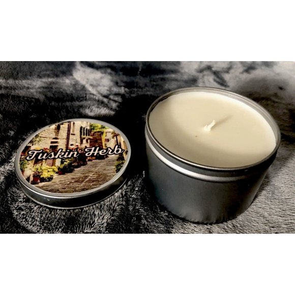 Hand Poured Candle Coconut Soy Blend Tuscan Herb 8 Ounce Tin - Picture 2 of 3